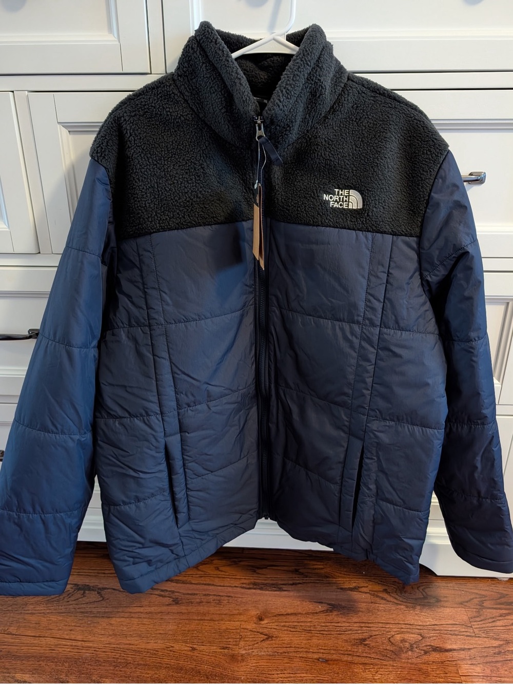 The North Face Men’s Navy & Black Puffer Jacket with Sherpa Yoke